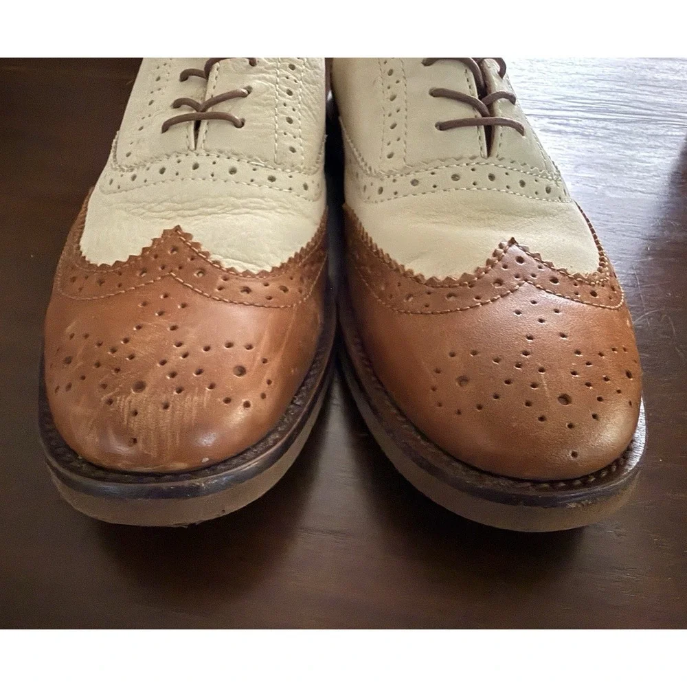 Polo Ralph Lauren Johnsly Brown Wingtip Oxford Leather Dress Sneakers Shoes 8.5D